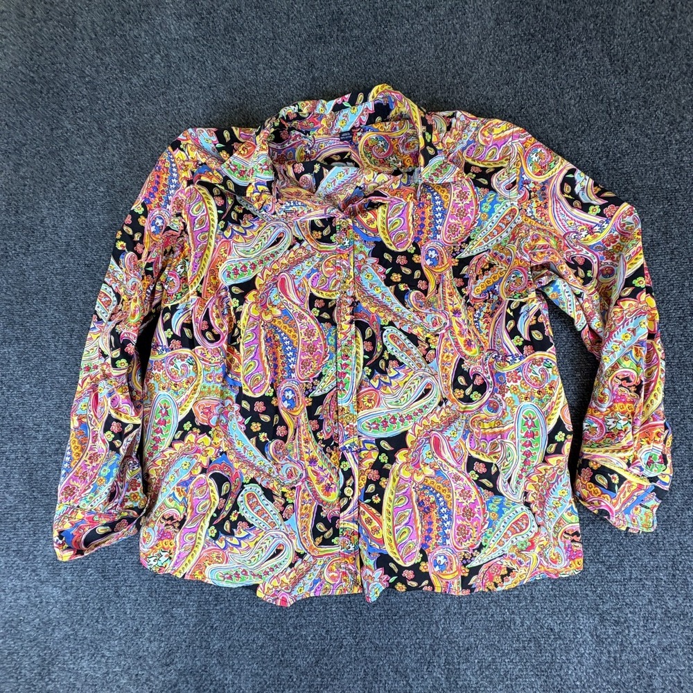 Womens Shirt 3X Multicolor Paisley Print Cotton Long Sleeve Classic Button Up